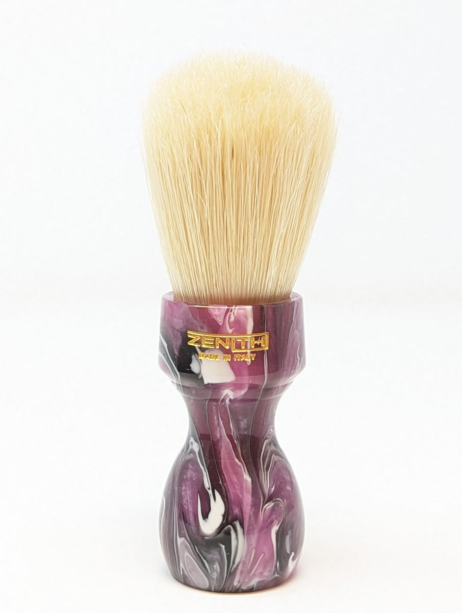 Zenith Boar Brush with an Amethyst Swirl Resin Handle. 27mm Knot