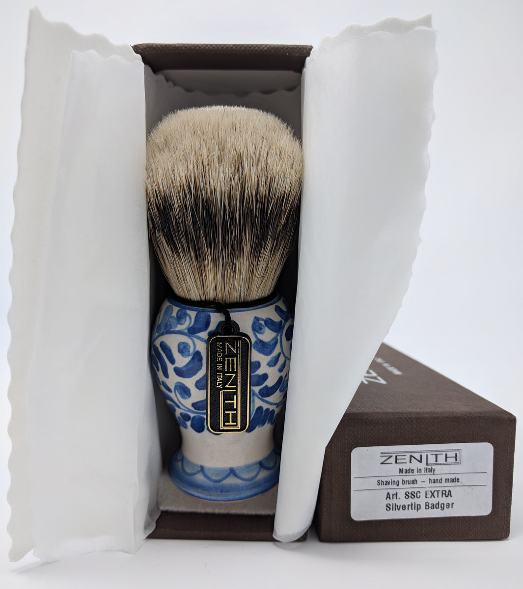 Handcrafted Sicilian Ceramic Silvertip Badger Brush by Zenith