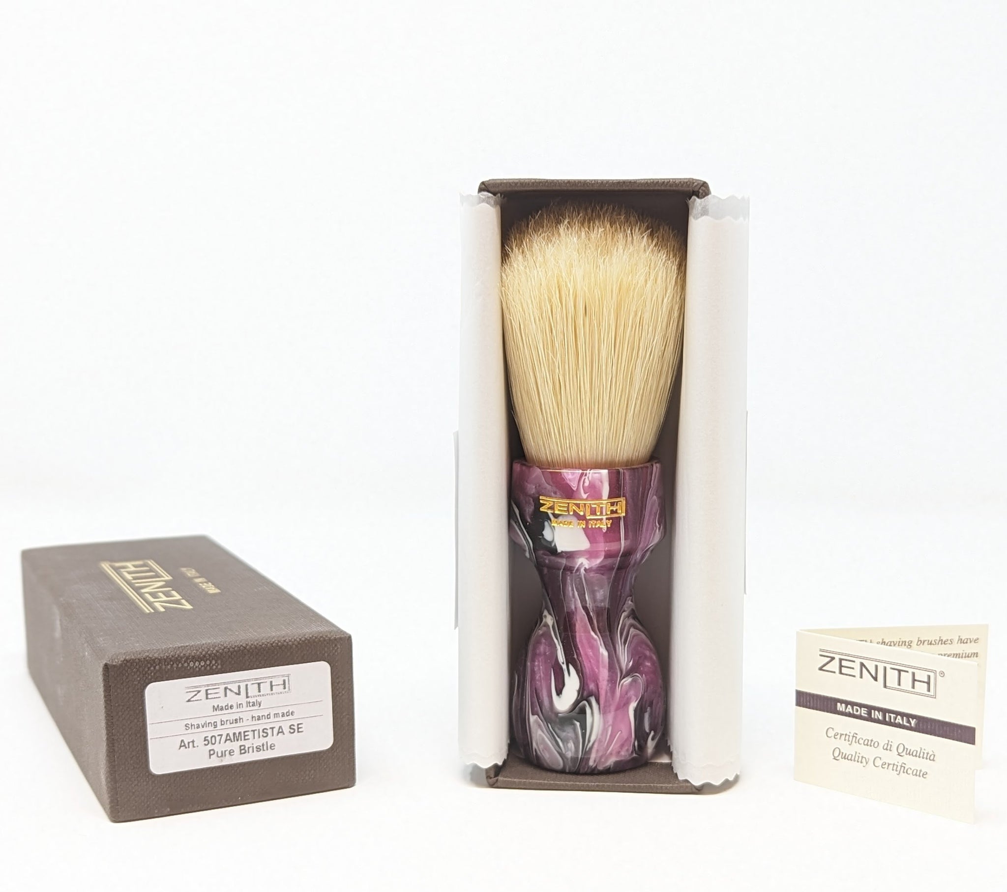 Zenith Boar Brush with an Amethyst Swirl Resin Handle. 27mm Knot