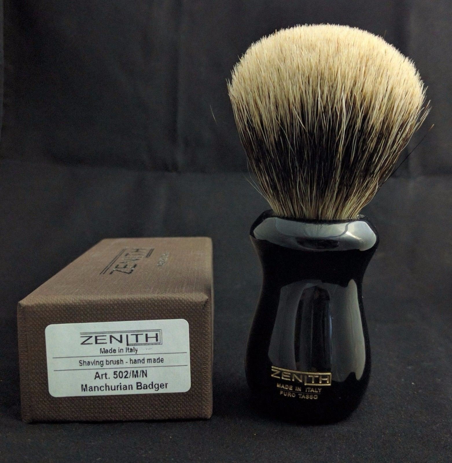 Black Resin Manchurian Badger Shaving Brush 25x51mm by Zenith. M7  