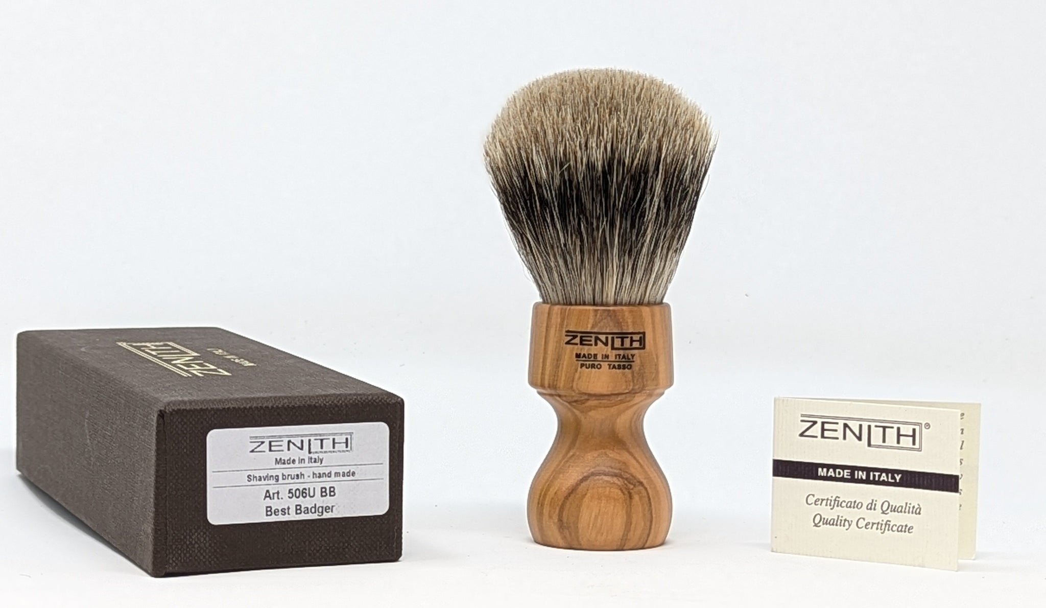 Zenith Olive Wood Best Badger Shave Brush. 27.5 mm. Made in Italy