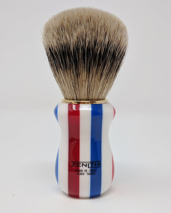 Multicolored Resin Silvertip Brush By Zenith Red, White, & Blue 26 x 51mm Knot P20