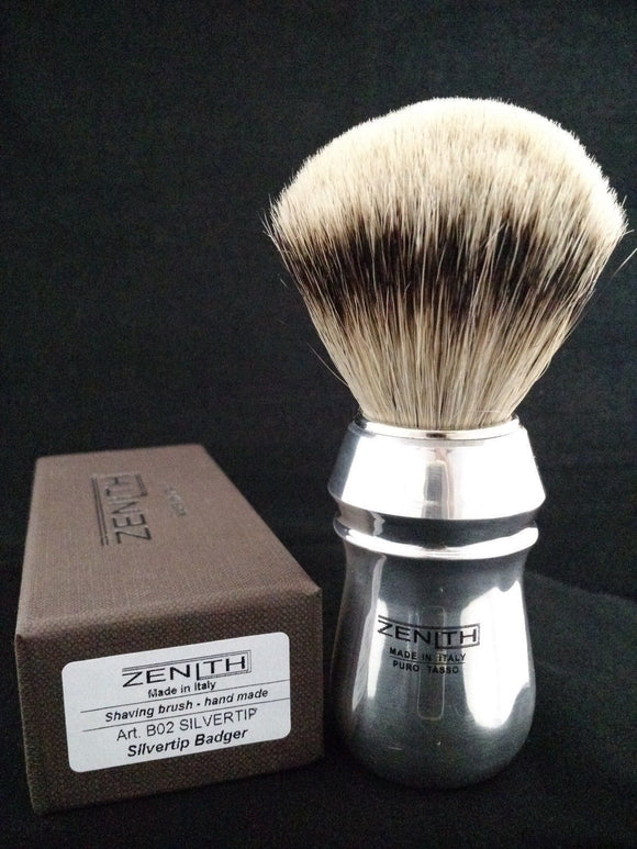 Large Pro Aluminum Silvertip Brush by Zenith 26mm Knot P11