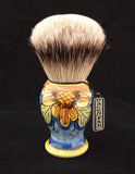 Handcrafted Sicilian Ceramic Silvertip Badger Brush by Zenith. Flower Design. 28mm Knot. P7