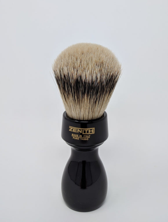 Retro Resin Silvertip Badger Brush by Zenith. 27.5x51 mm. Black P16