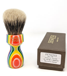 Tall Multicolored Zenith Manchurian Brush. 27.5x51mm. 2-Band Badger. Italy M22