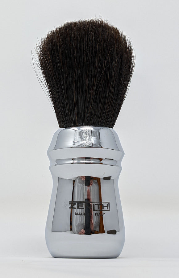 Extra Soft Horse Shave Brush by Zenith. Chromed Handle. Made In Italy E6