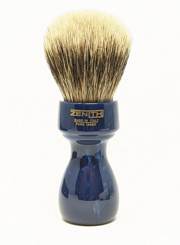 Blue Resin Manchurian Brush W/Gold Accent By Zenith. Two Band Badger Italia M16